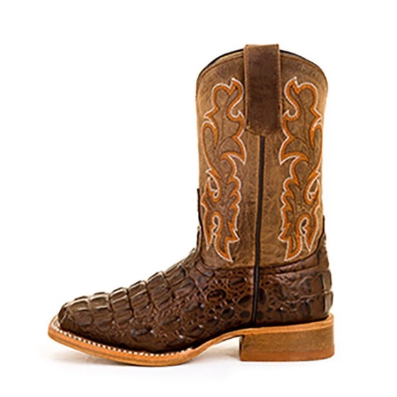 Anderson Bean Kids Chocolate Croc Print Square Toe Cowboy Boots(Worn 3 times). - Picture 3 of 10
